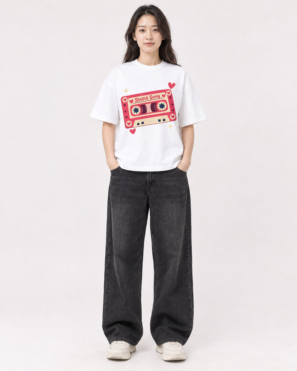 Mockup Boxy Heavyweight Tee White female full-body 03