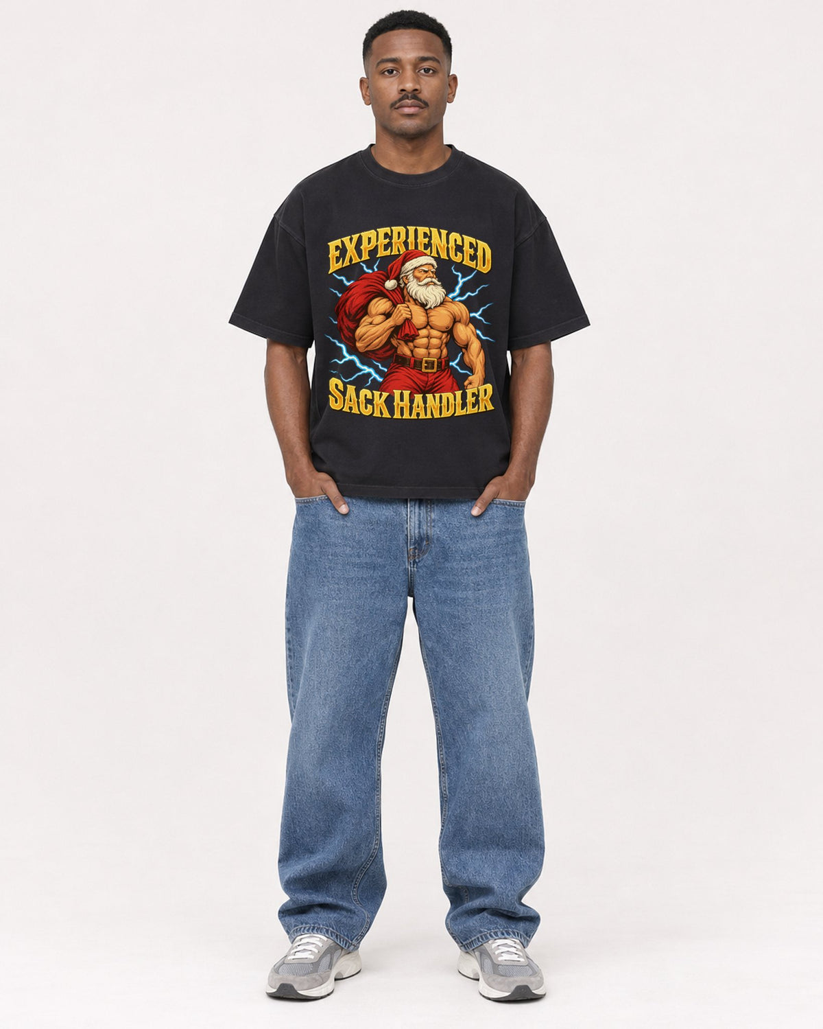 Mockup Boxy Heavyweight Tee Black male full-body 14
