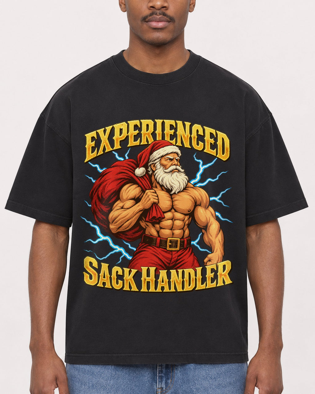 Mockup Boxy Heavyweight Tee Black male close-up 14