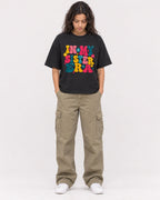 Mockup Boxy Heavyweight Tee Black female full-body 30