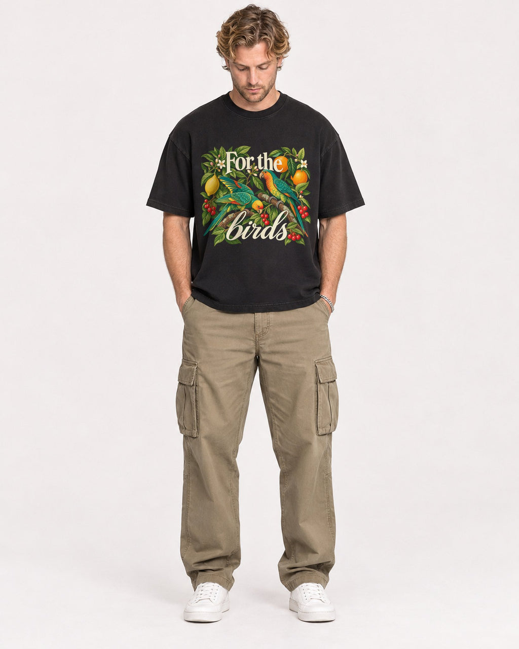 Mockup Boxy Heavyweight Tee Black male full-body 28