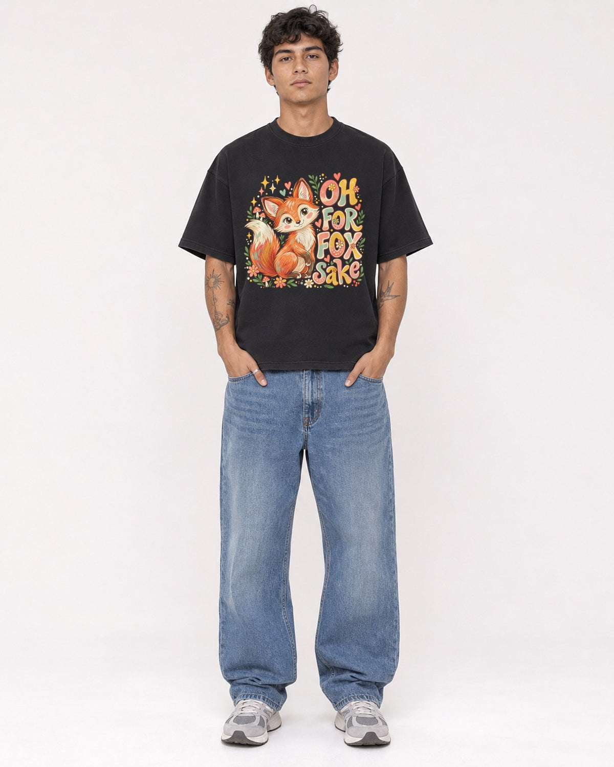 Mockup Boxy Heavyweight Tee Black male full-body 06
