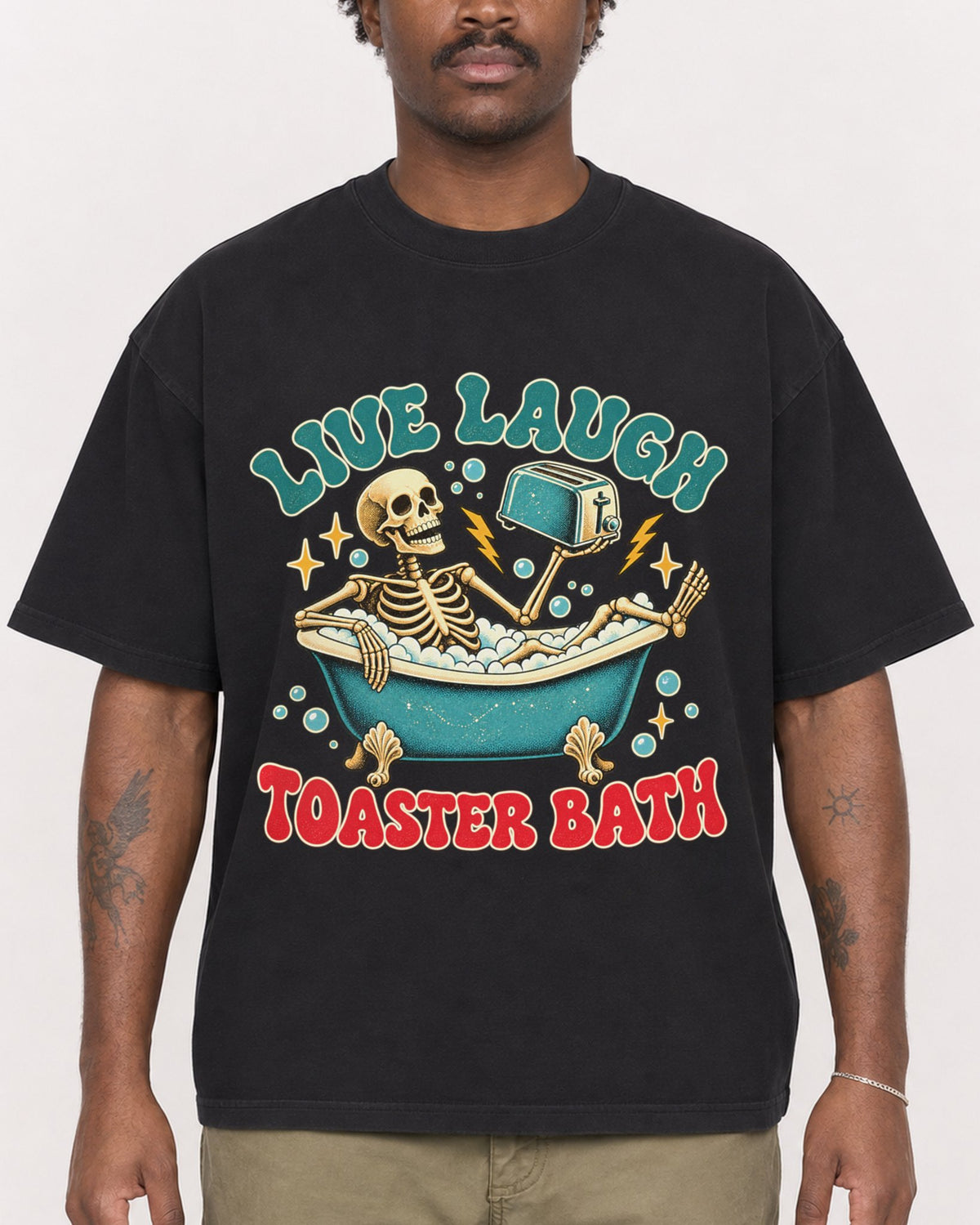 Mockup Boxy Heavyweight Tee Black male close-up 24