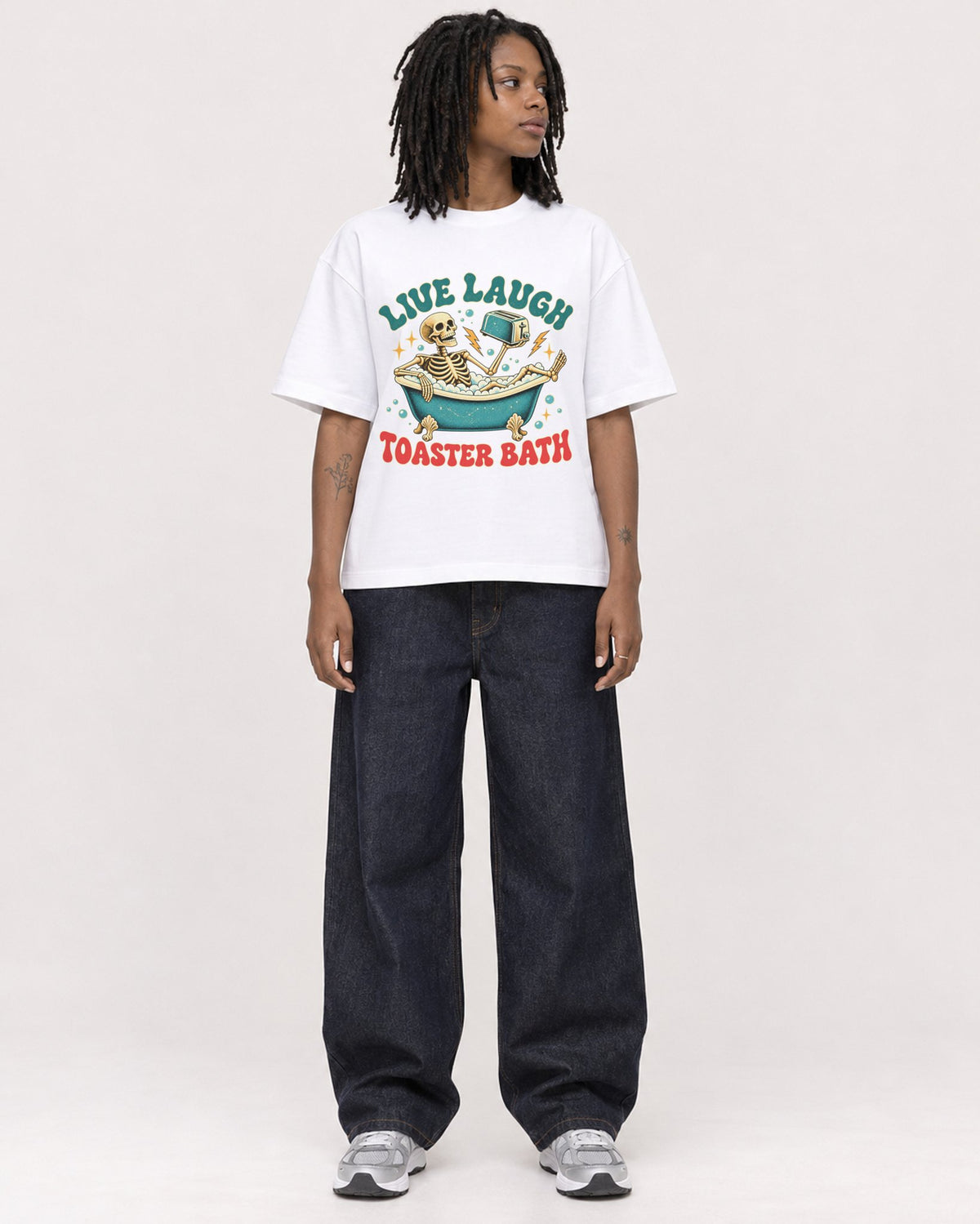 Mockup Boxy Heavyweight Tee White female full-body 24