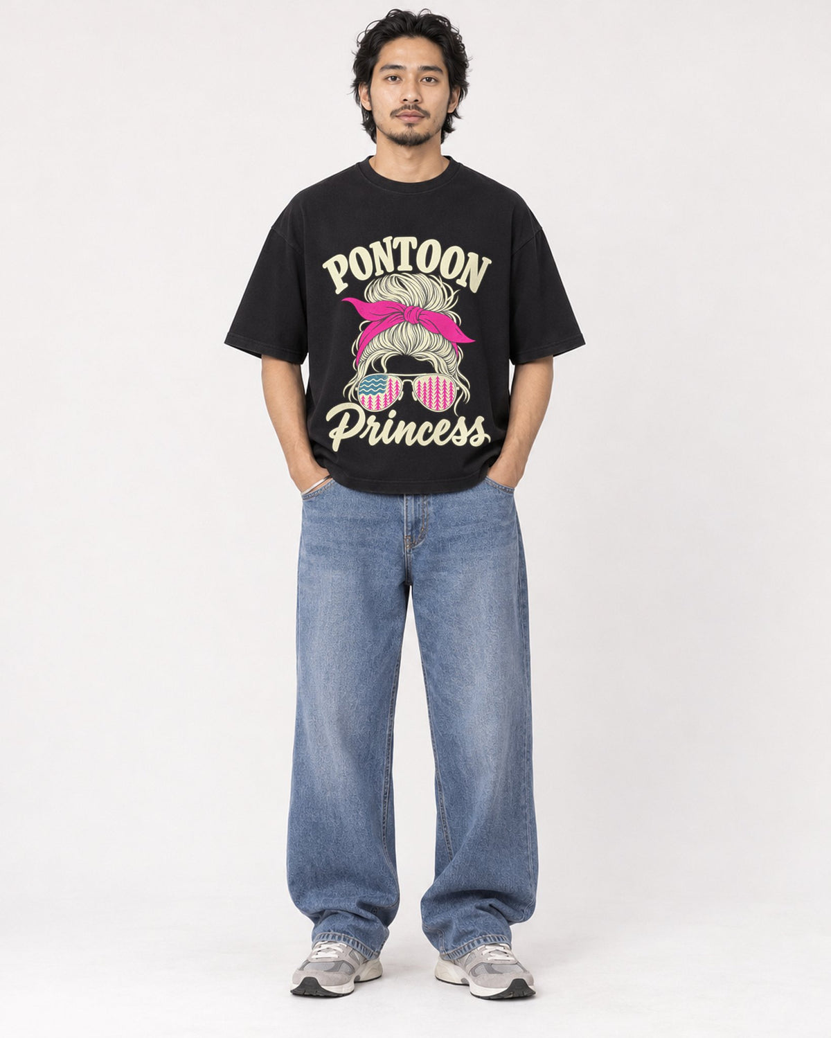 Mockup Boxy Heavyweight Tee Black male full-body 22