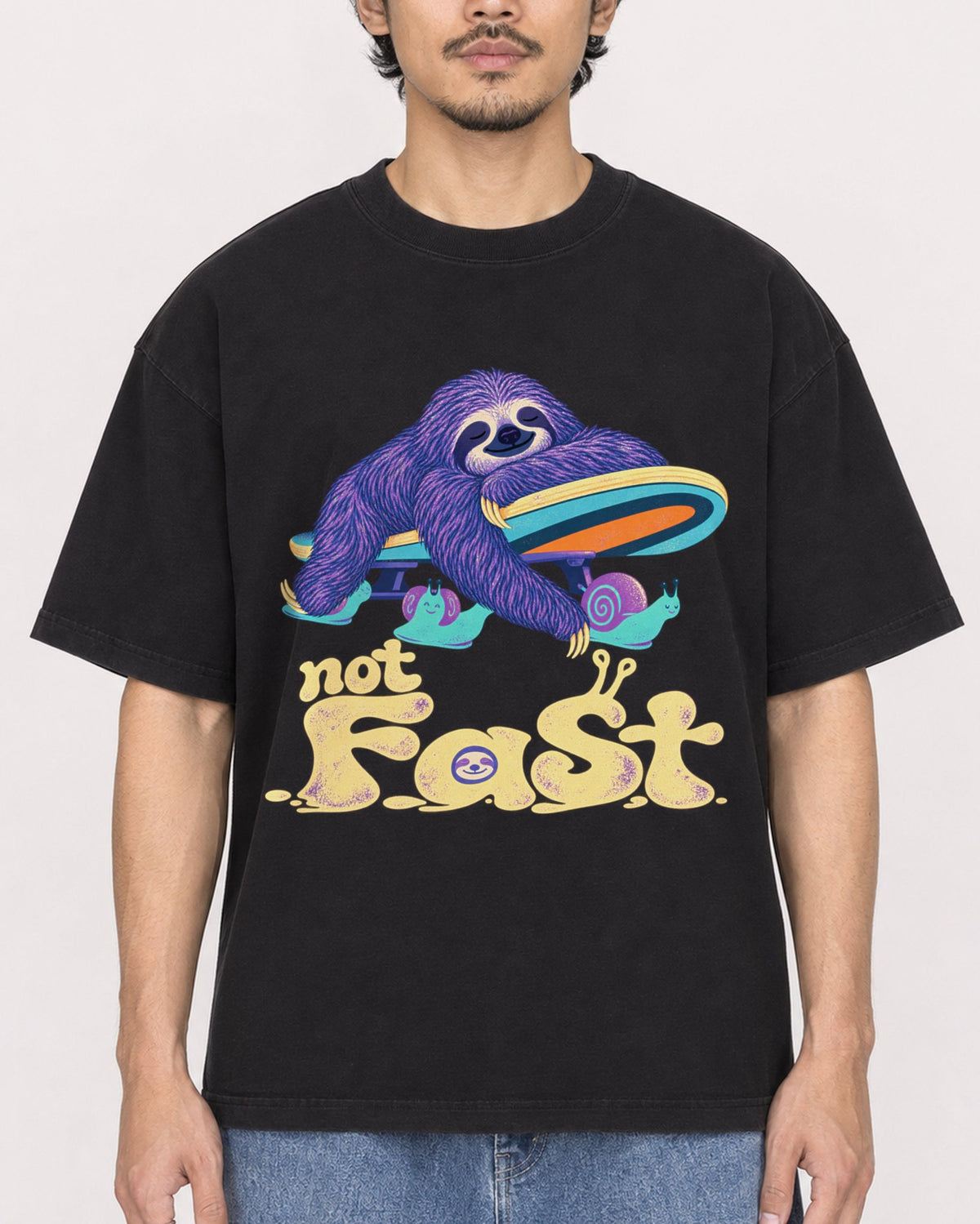 Mockup Boxy Heavyweight Tee Black male close-up 02