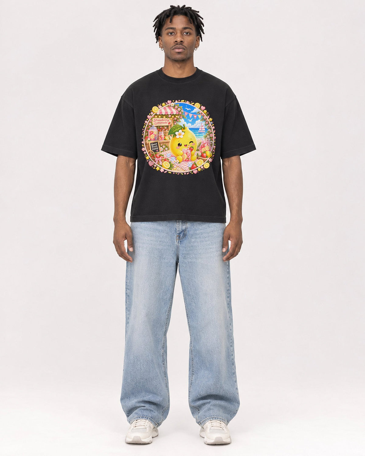 Mockup Boxy Heavyweight Tee Black male full-body 05