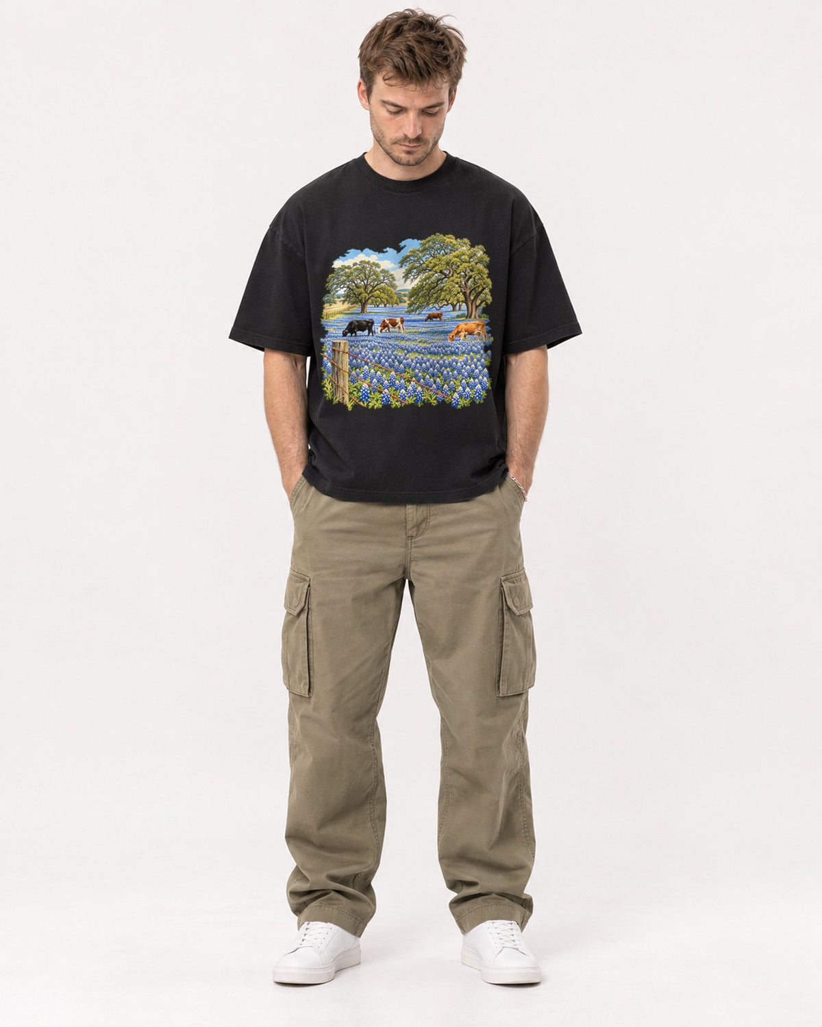 Mockup Boxy Heavyweight Tee Black male full-body 08