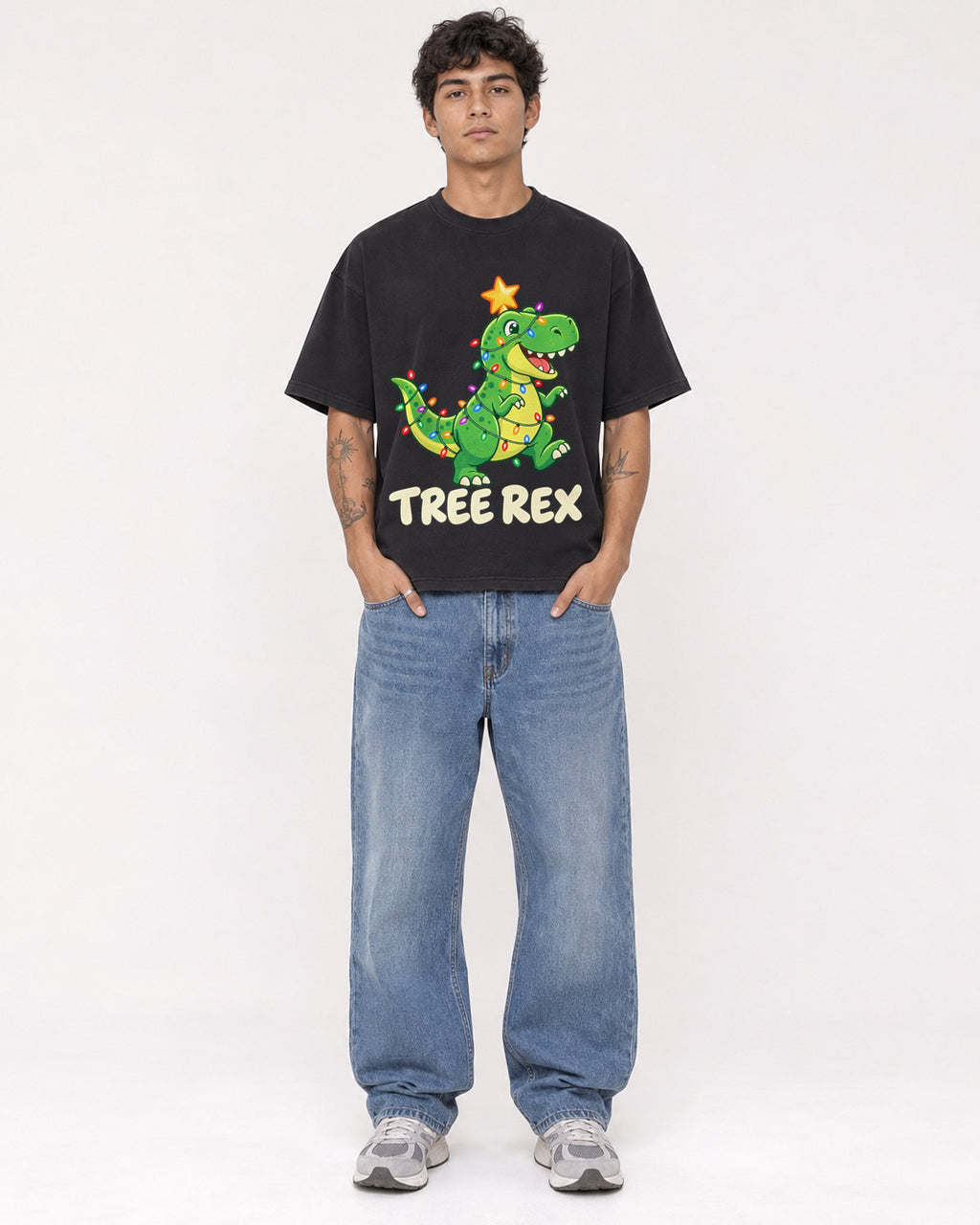 Mockup Boxy Heavyweight Tee Black male full-body 06