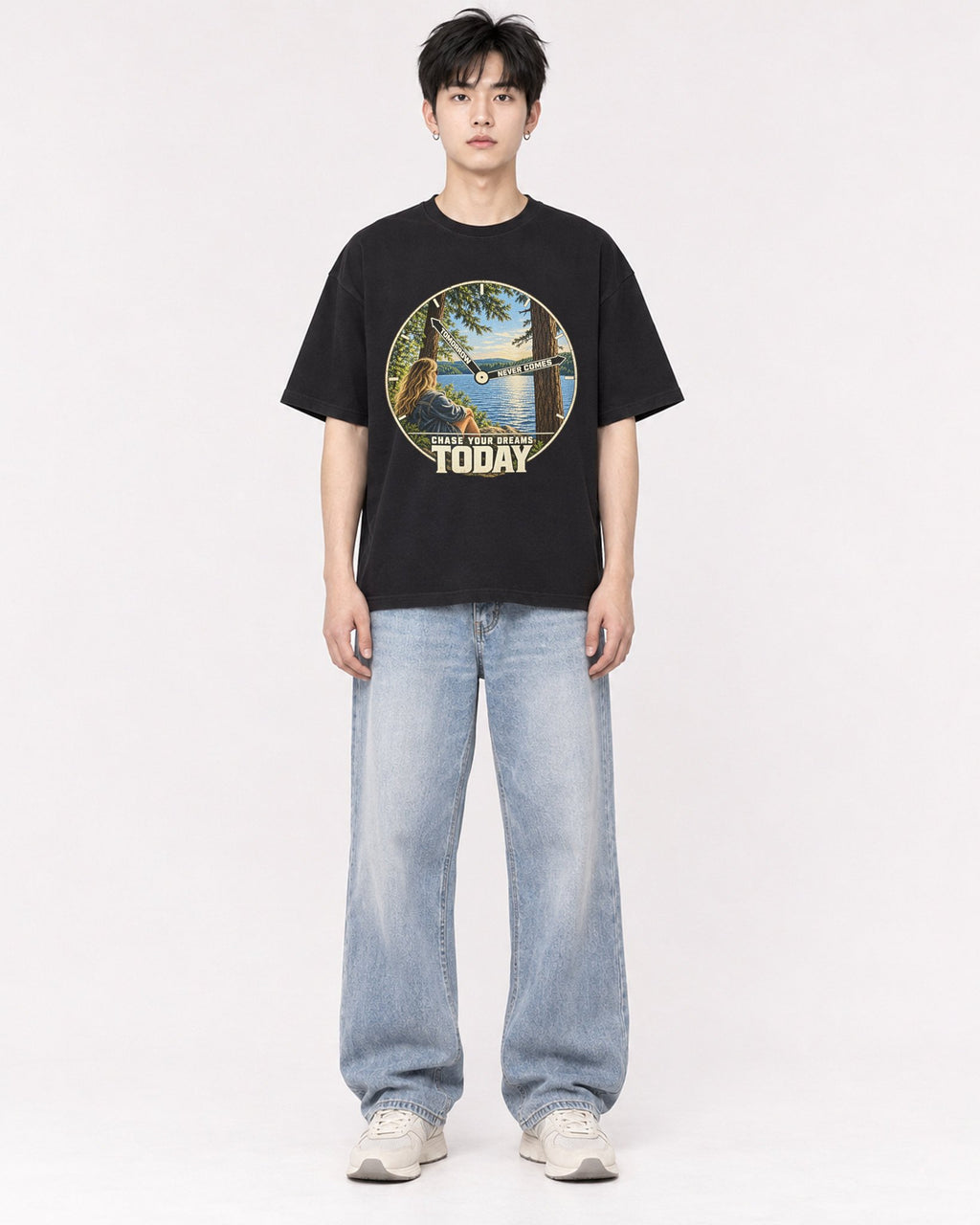 Mockup Boxy Heavyweight Tee Black male full-body 01