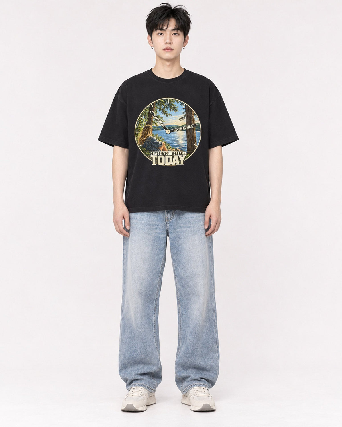Mockup Boxy Heavyweight Tee Black male full-body 01