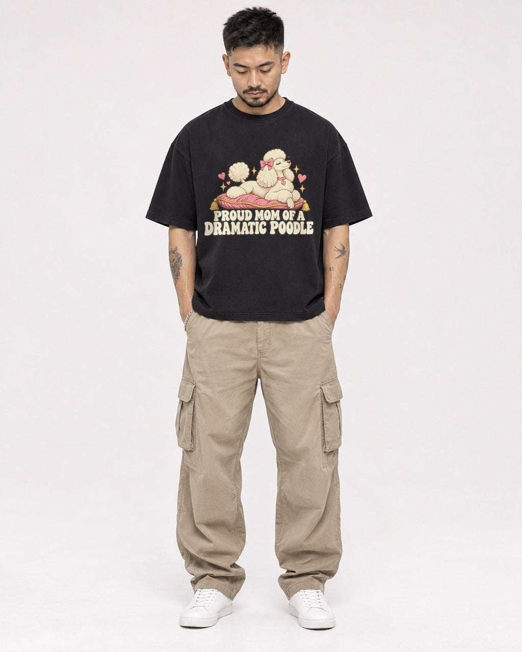 Mockup Boxy Heavyweight Tee Black male full-body 12