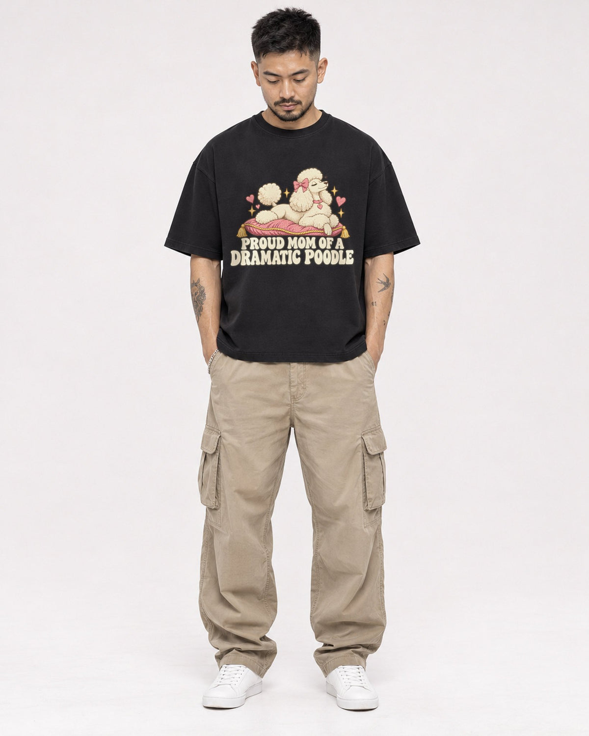 Mockup Boxy Heavyweight Tee Black male full-body 12