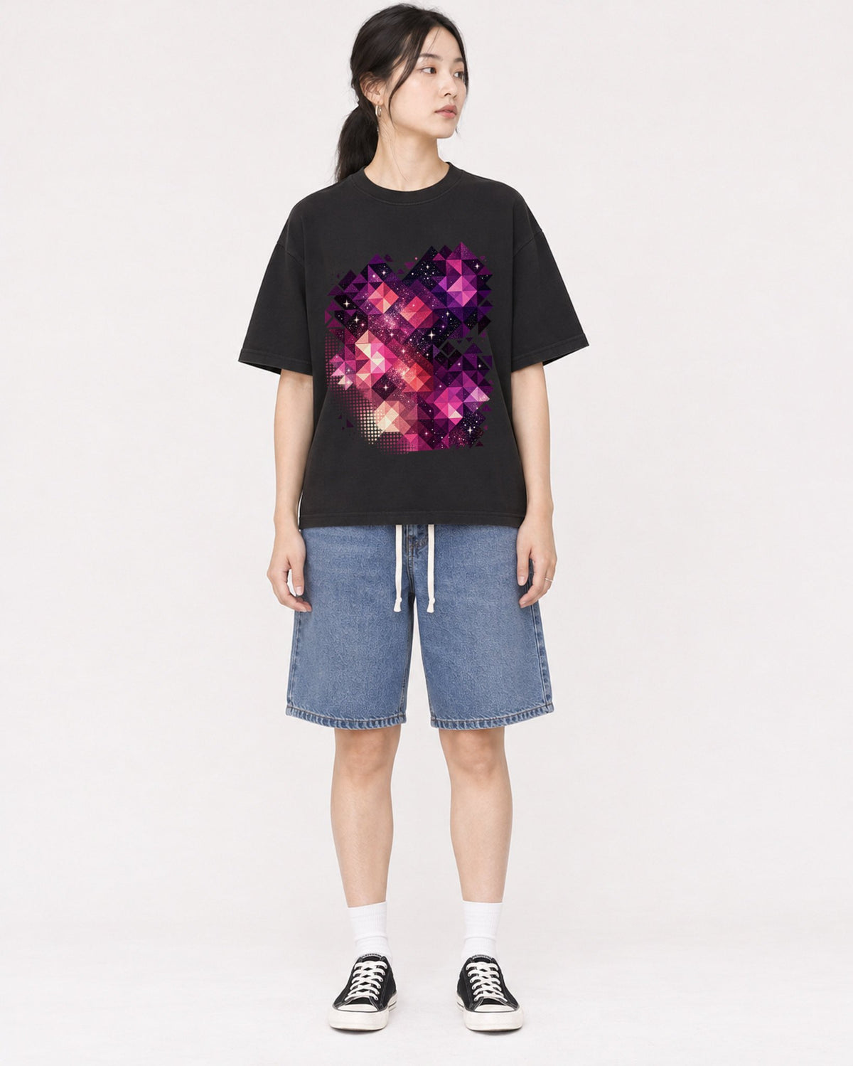 Mockup Boxy Heavyweight Tee Black female full-body 21