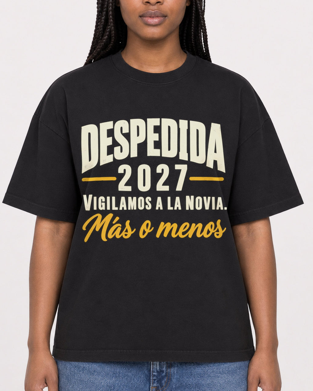 Mockup Boxy Heavyweight Tee Black female close-up 04