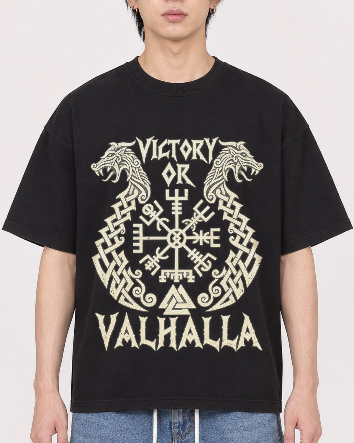 Mockup Boxy Heavyweight Tee Black male close-up 11
