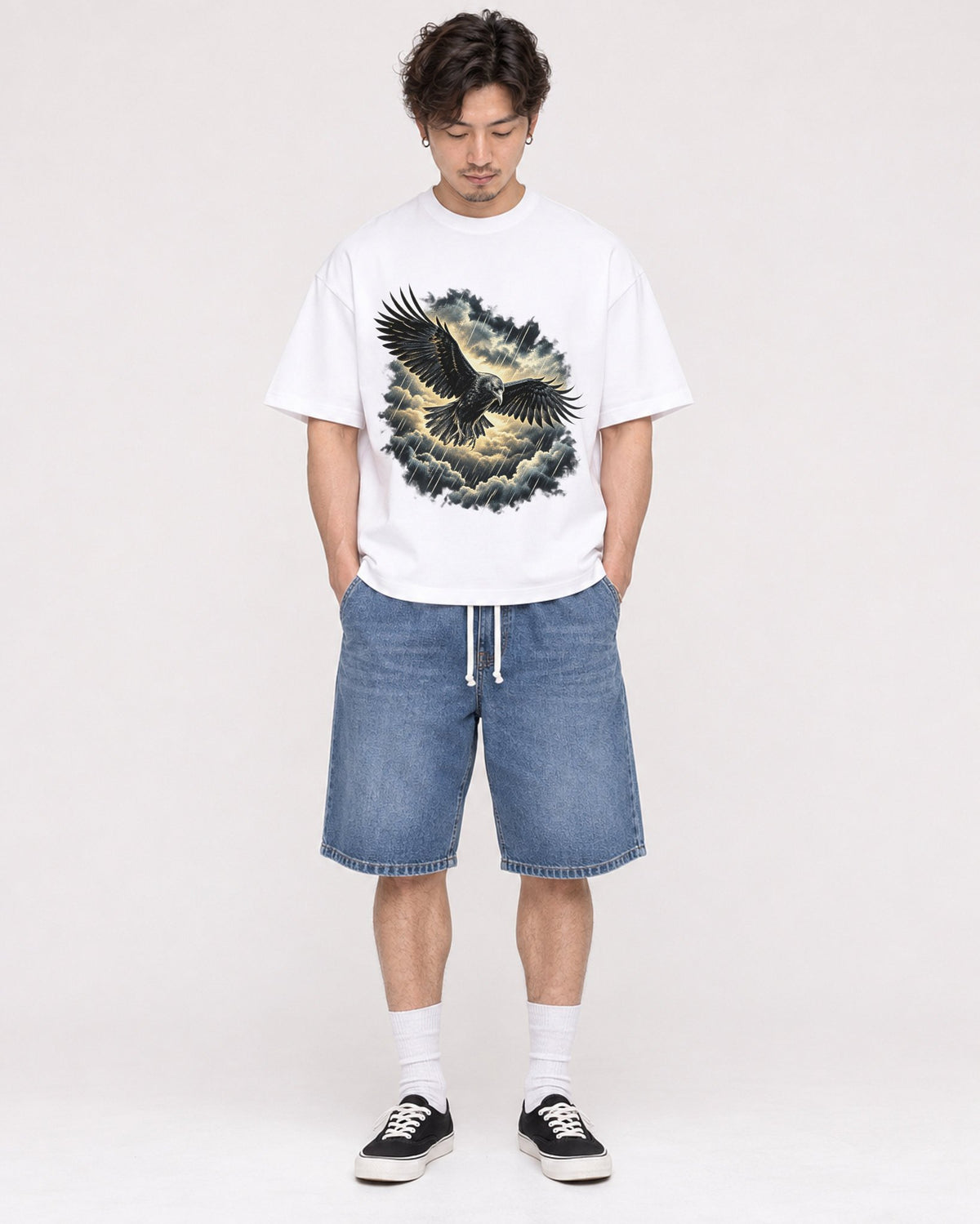 Mockup Boxy Heavyweight Tee White male full-body 03
