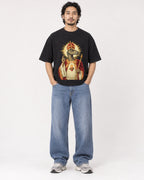 Mockup Boxy Heavyweight Tee Black male full-body 22