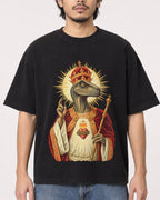 Mockup Boxy Heavyweight Tee Black male close-up 22