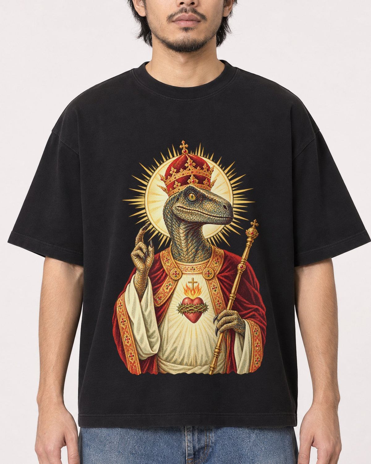 Mockup Boxy Heavyweight Tee Black male close-up 22