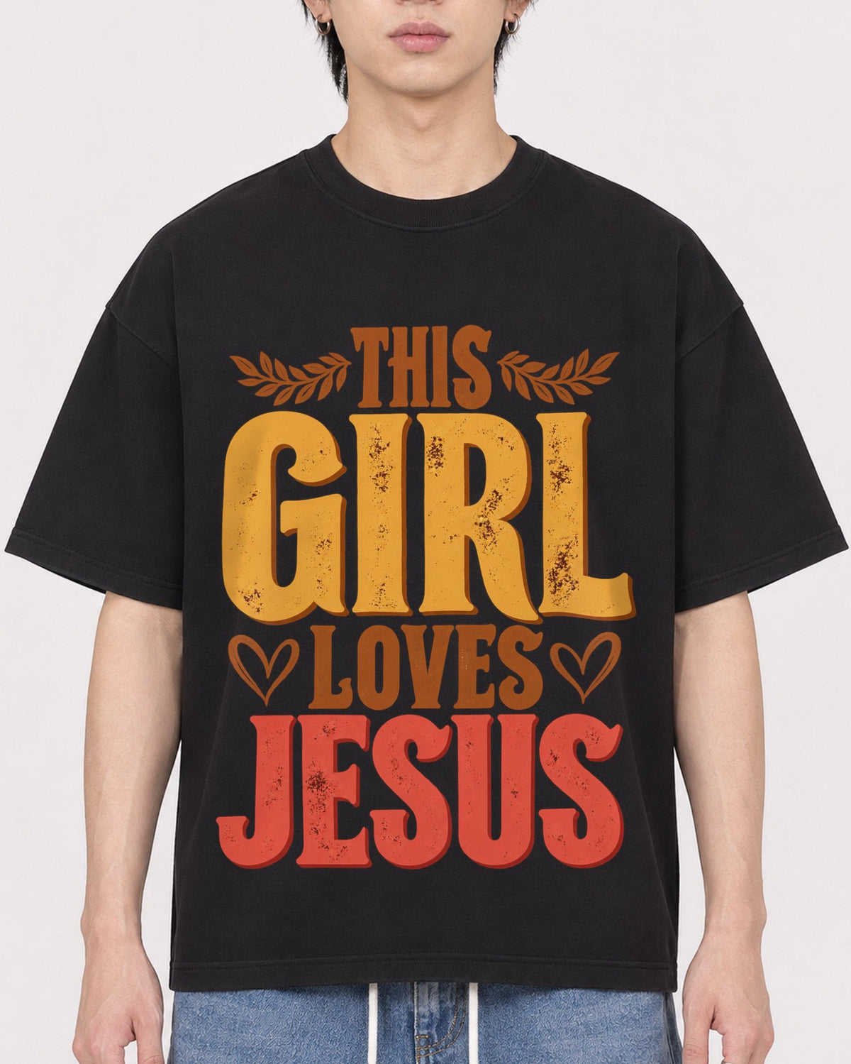 Mockup Boxy Heavyweight Tee Black male close-up 11