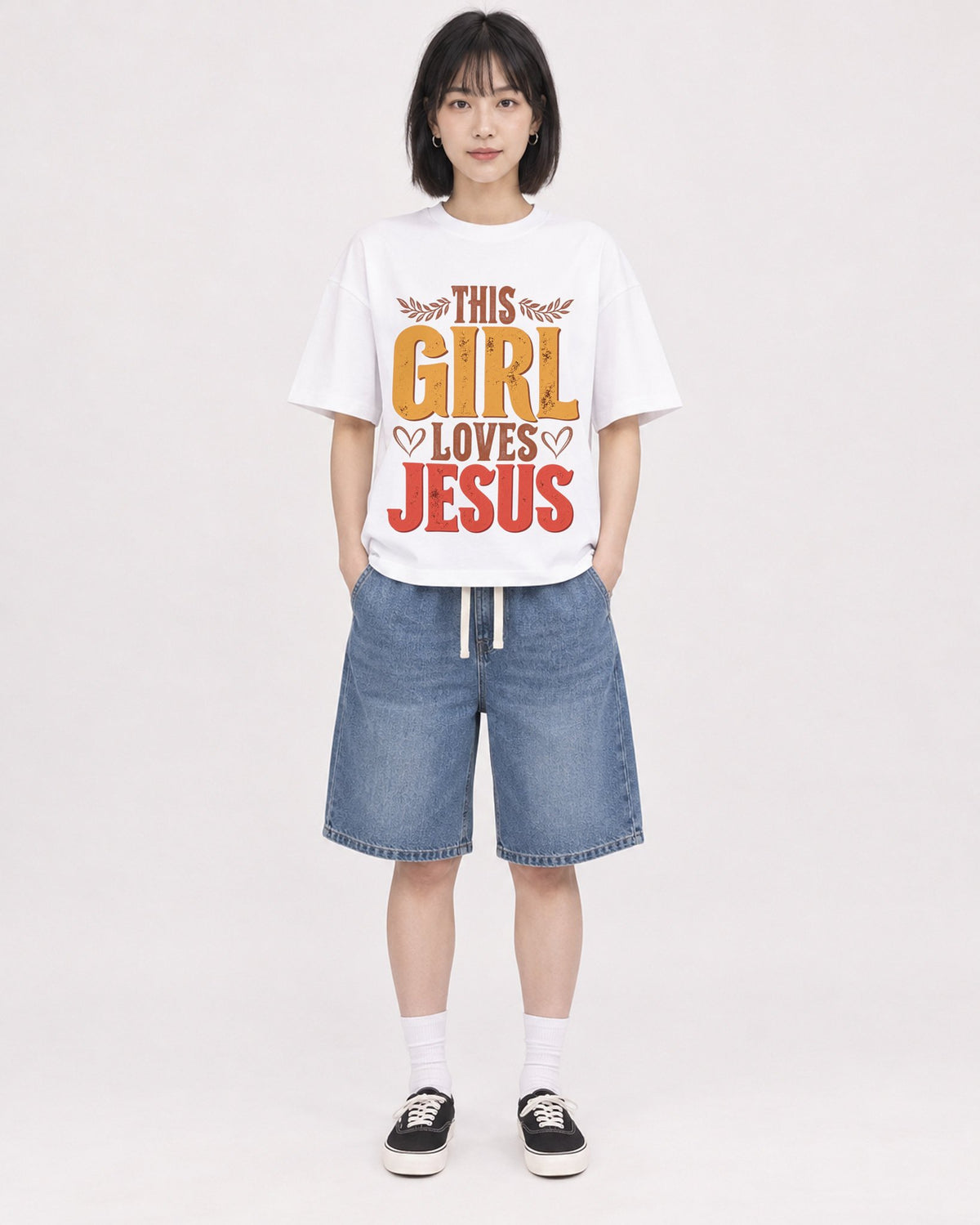 Mockup Boxy Heavyweight Tee White female full-body 11