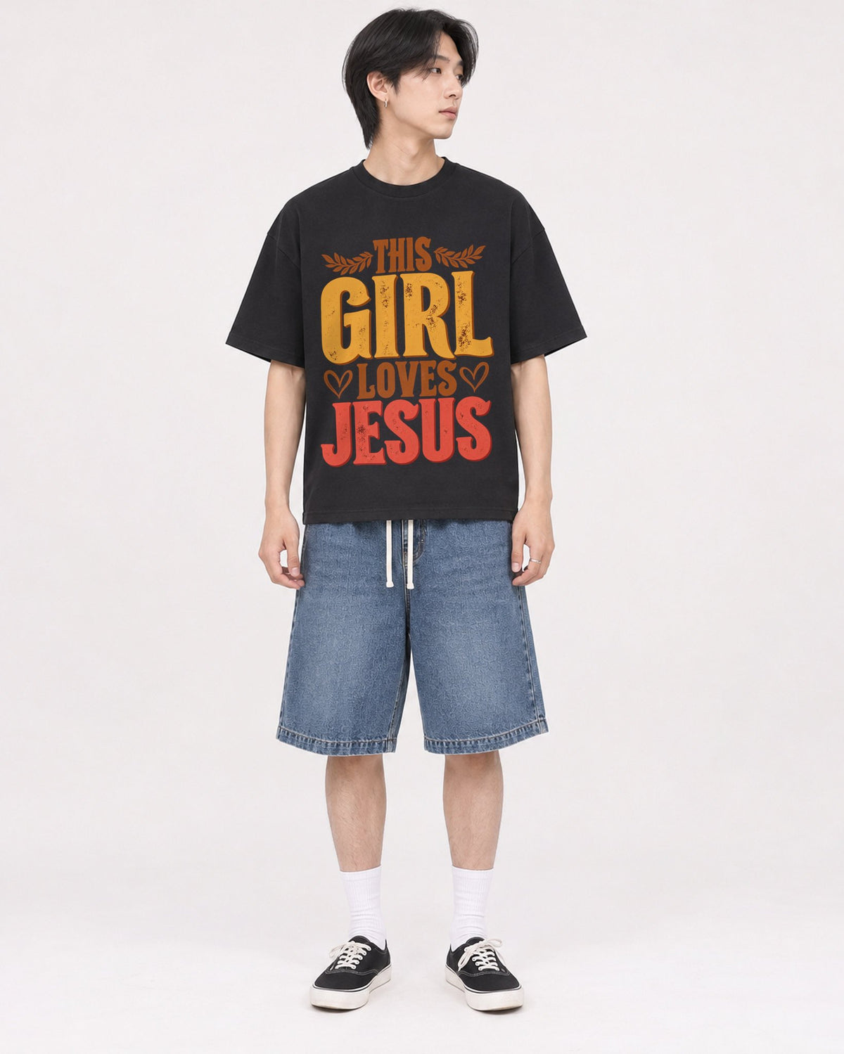 Mockup Boxy Heavyweight Tee Black male full-body 11