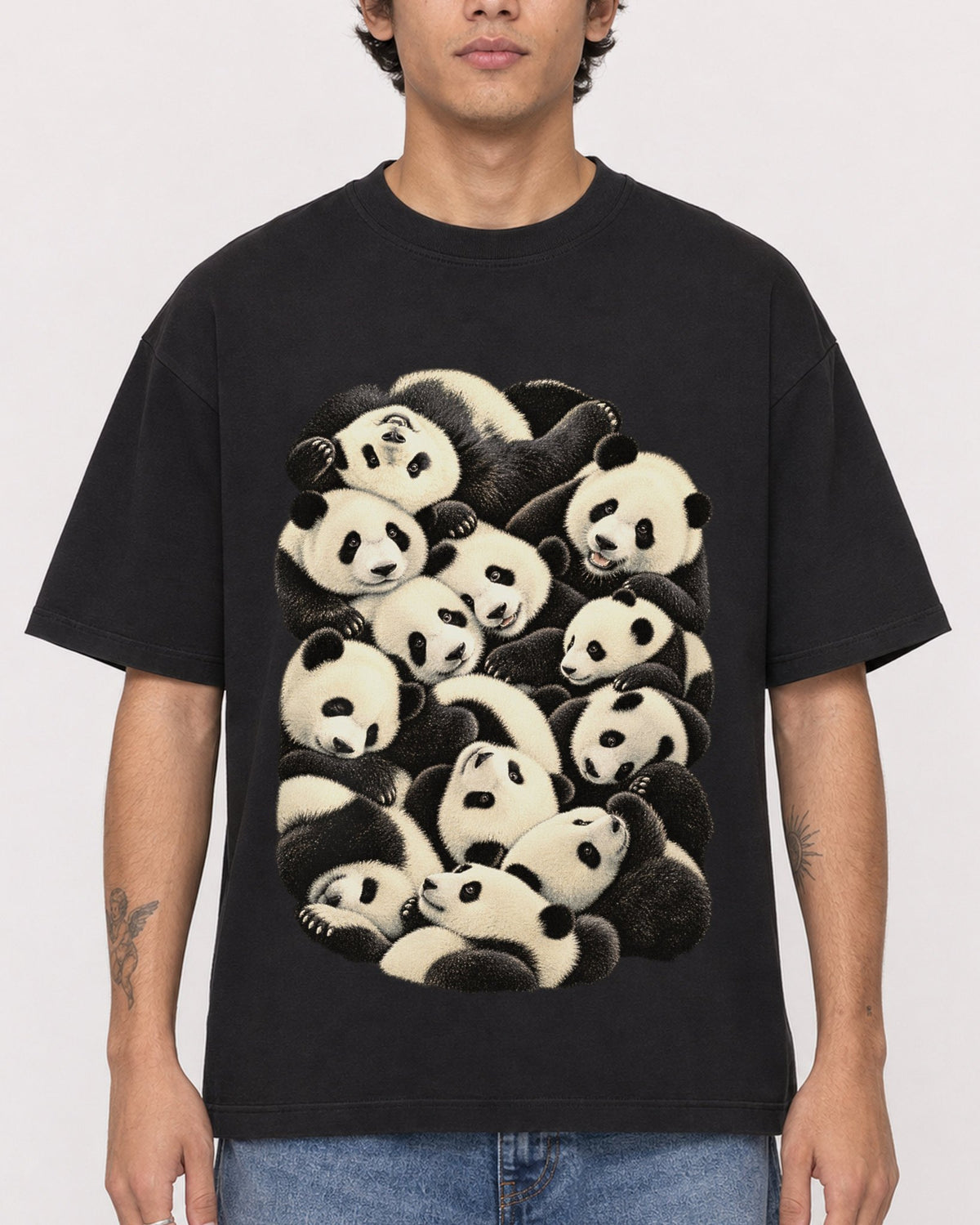 Mockup Boxy Heavyweight Tee Black male close-up 06