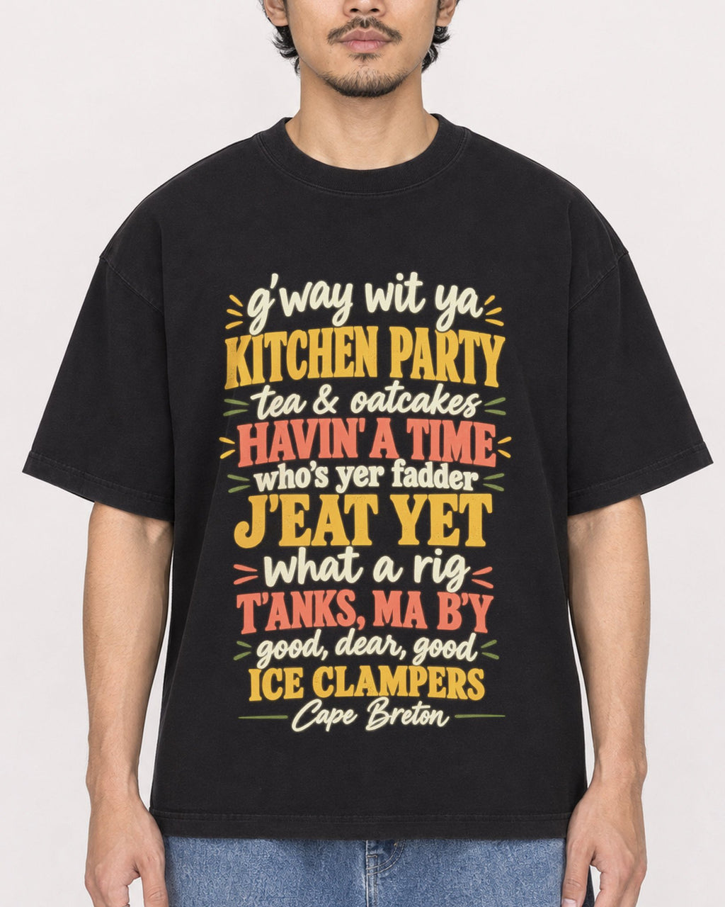 Mockup Boxy Heavyweight Tee Black male close-up 02