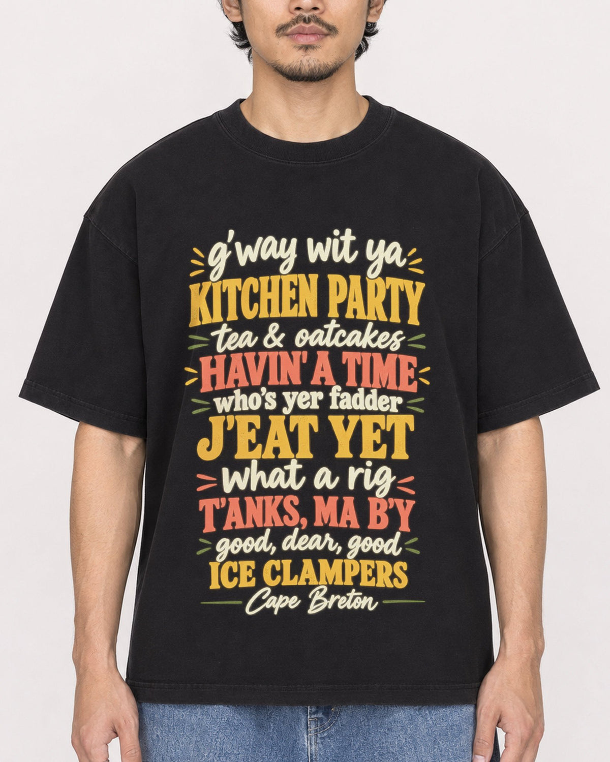 Mockup Boxy Heavyweight Tee Black male close-up 02