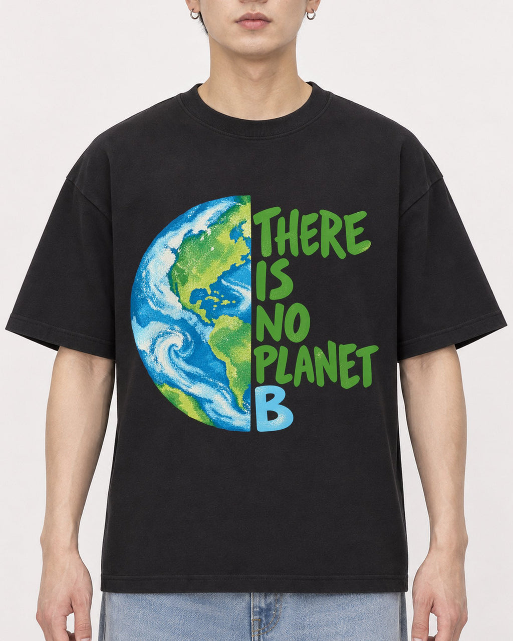 Mockup Boxy Heavyweight Tee Black male close-up 01