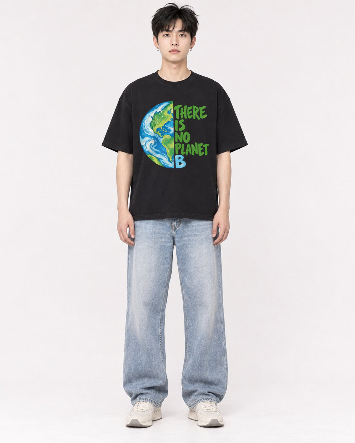 Mockup Boxy Heavyweight Tee Black male full-body 01