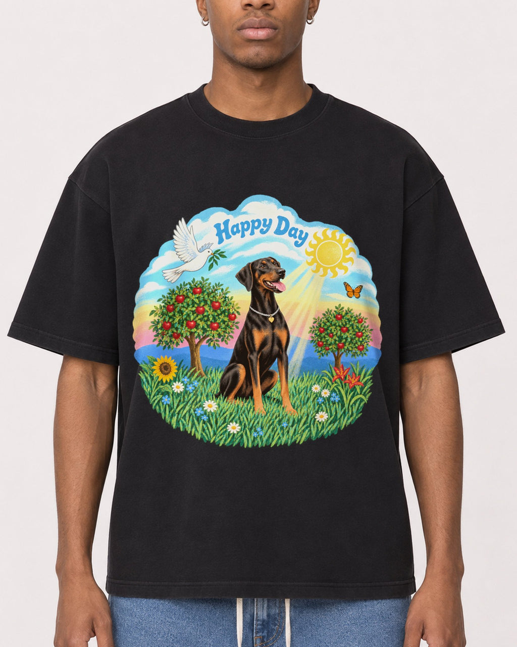 Mockup Boxy Heavyweight Tee Black male close-up 35