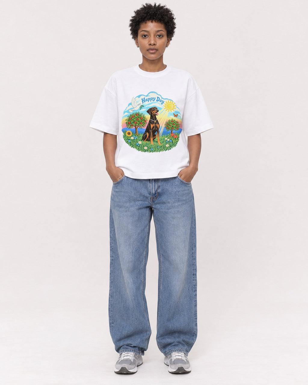 Mockup Boxy Heavyweight Tee White female full-body 35