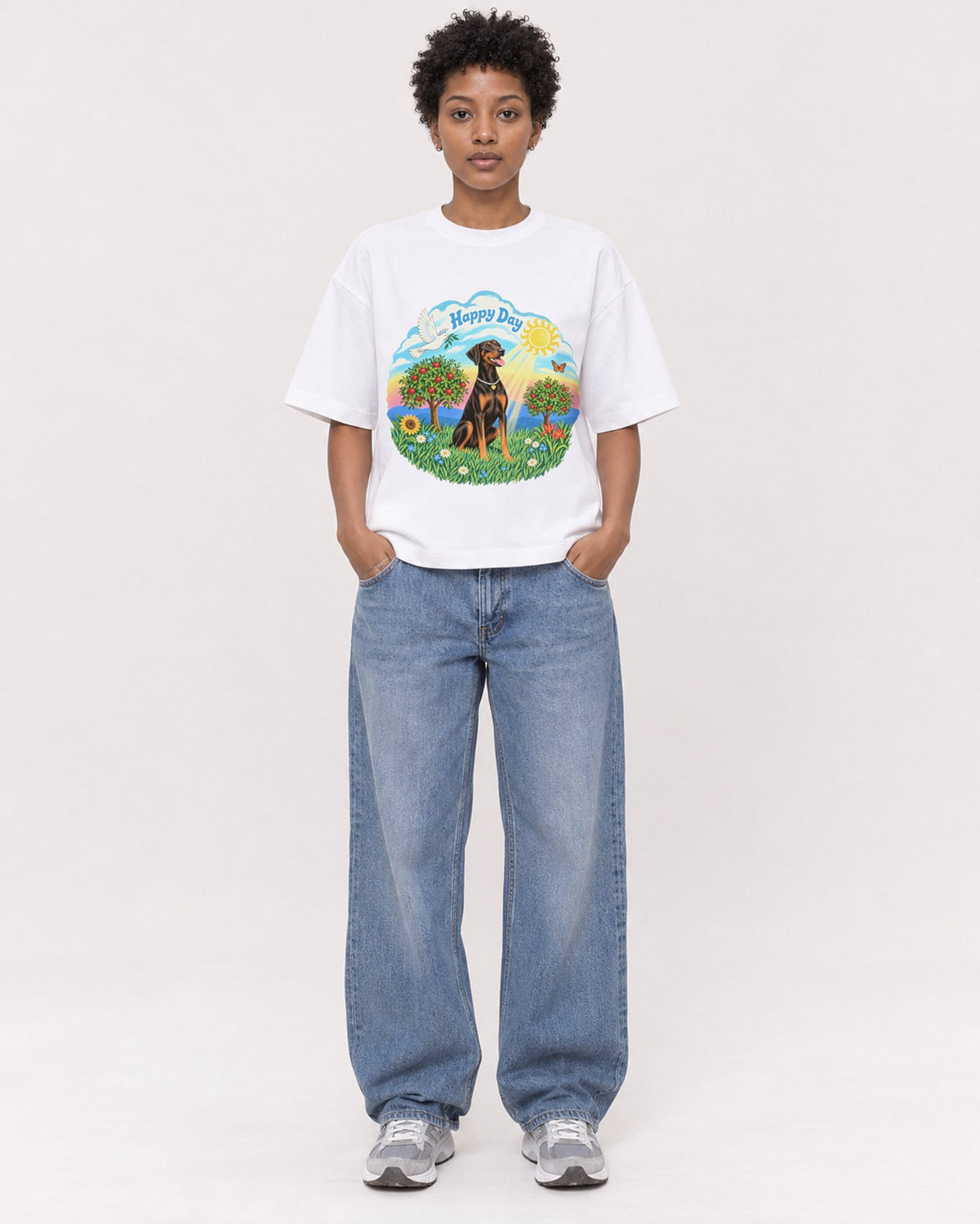 Mockup Boxy Heavyweight Tee White female full-body 35