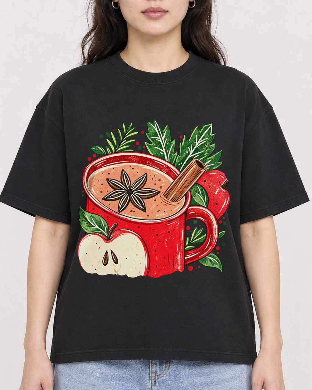 Mockup Boxy Heavyweight Tee Black female close-up 03