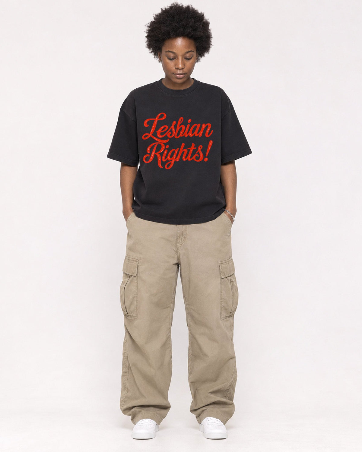 Mockup Boxy Heavyweight Tee Black female full-body 14