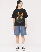 Mockup Boxy Heavyweight Tee Black female full-body 21