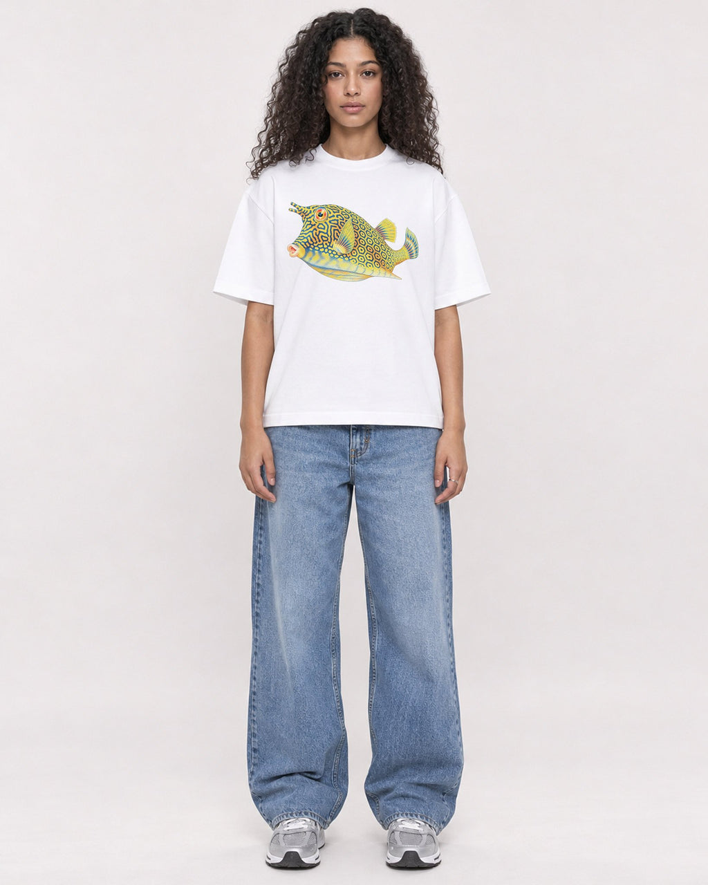Mockup Boxy Heavyweight Tee White female full-body 10