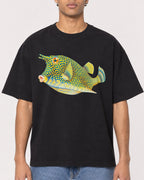 Mockup Boxy Heavyweight Tee Black male close-up 10