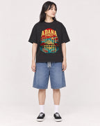 Mockup Boxy Heavyweight Tee Black female full-body 13