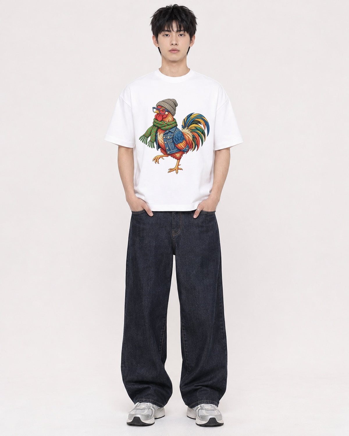 Mockup Boxy Heavyweight Tee White male full-body 01