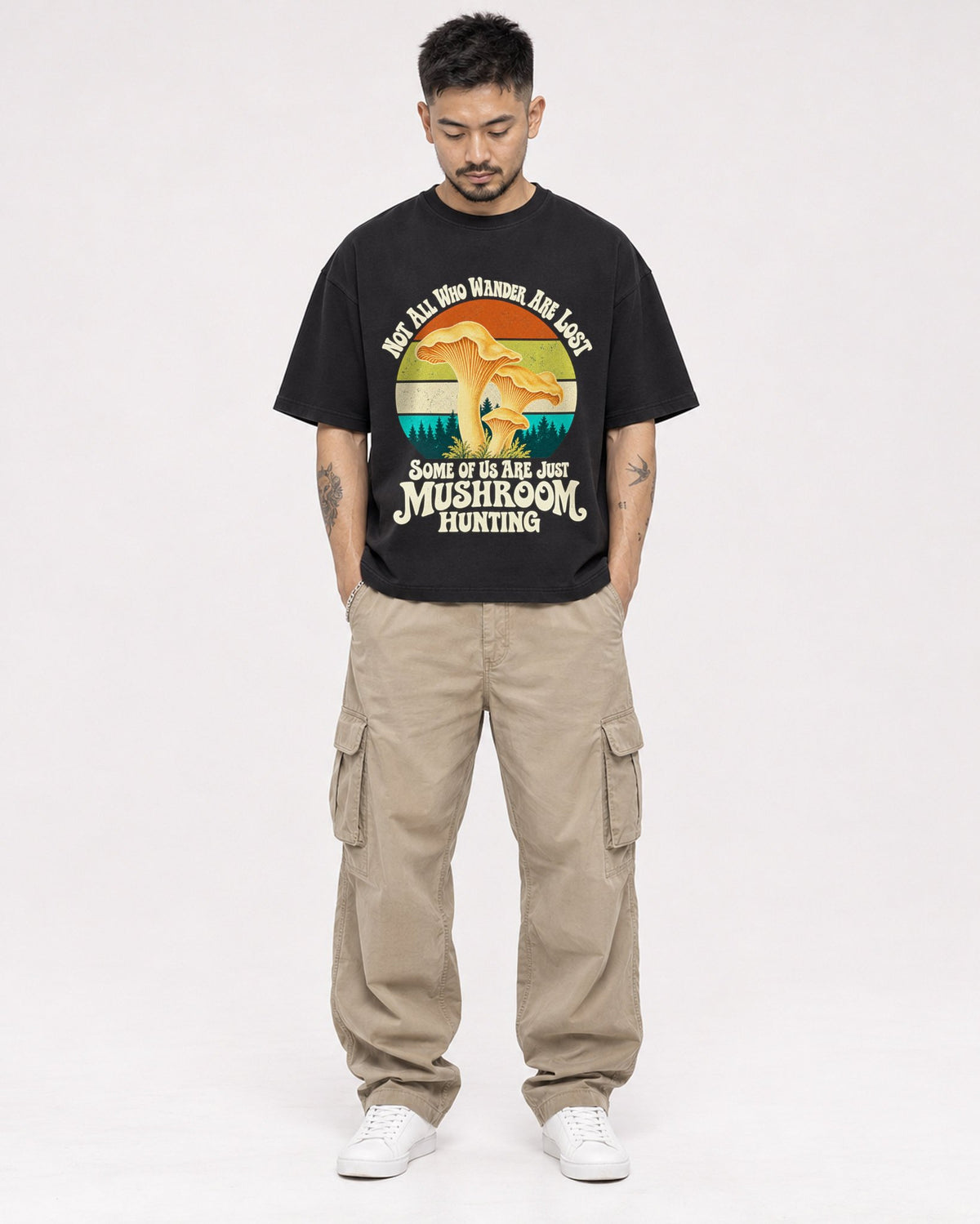 Mockup Boxy Heavyweight Tee Black male full-body 12