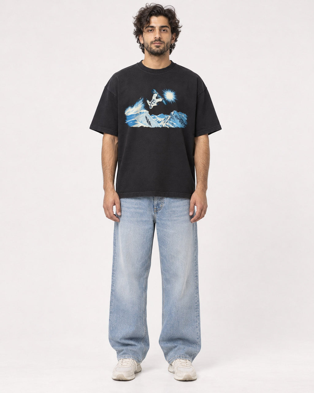 Mockup Boxy Heavyweight Tee Black male full-body 17