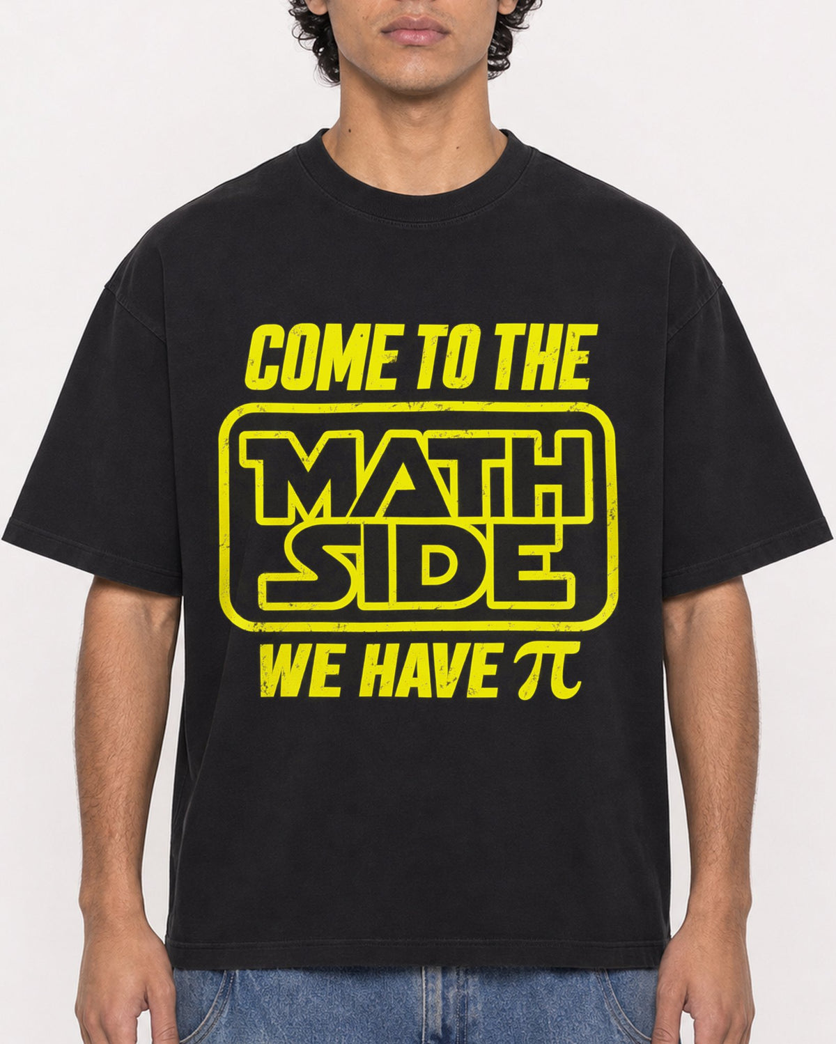 Mockup Boxy Heavyweight Tee Black male close-up 26