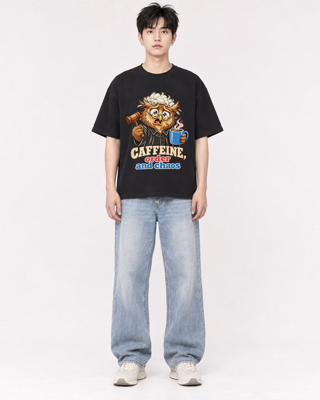 Mockup Boxy Heavyweight Tee Black male full-body 01
