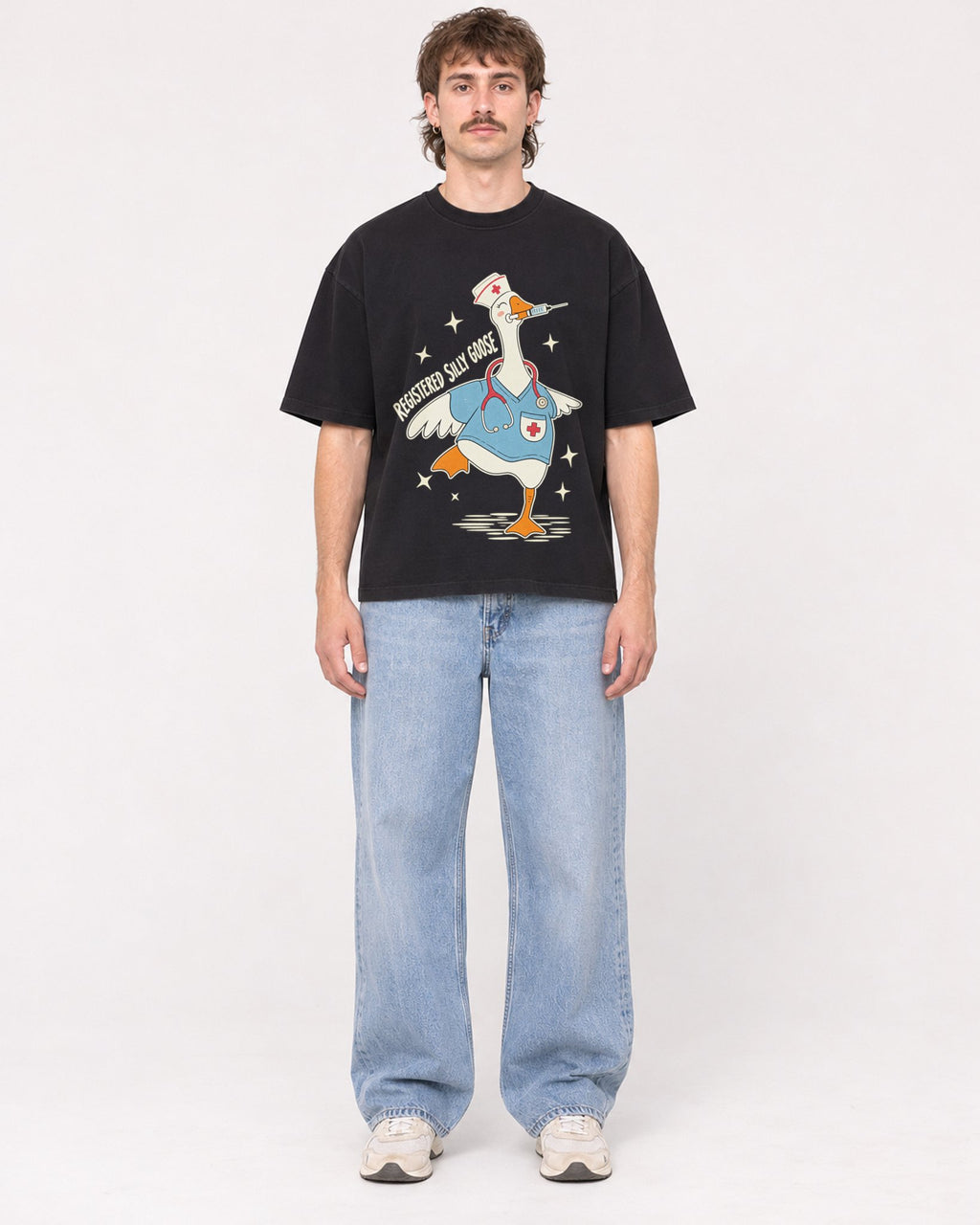 Mockup Boxy Heavyweight Tee Black male full-body 29