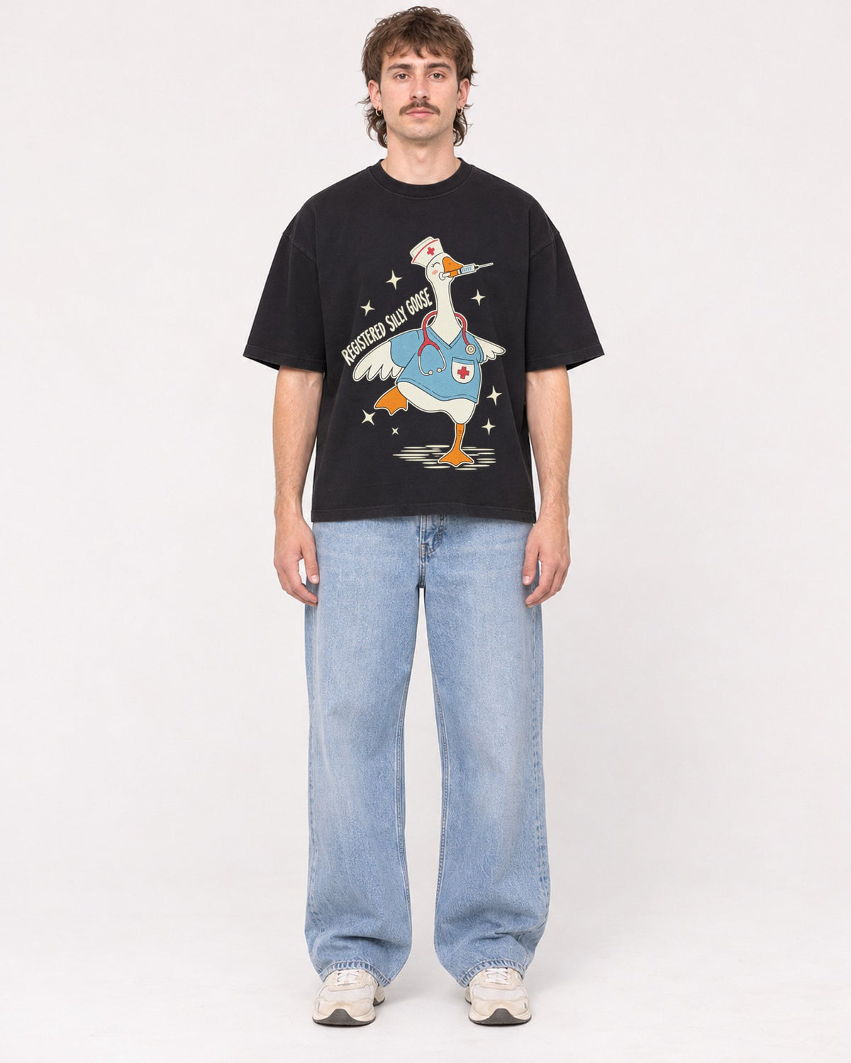 Mockup Boxy Heavyweight Tee Black male full-body 29