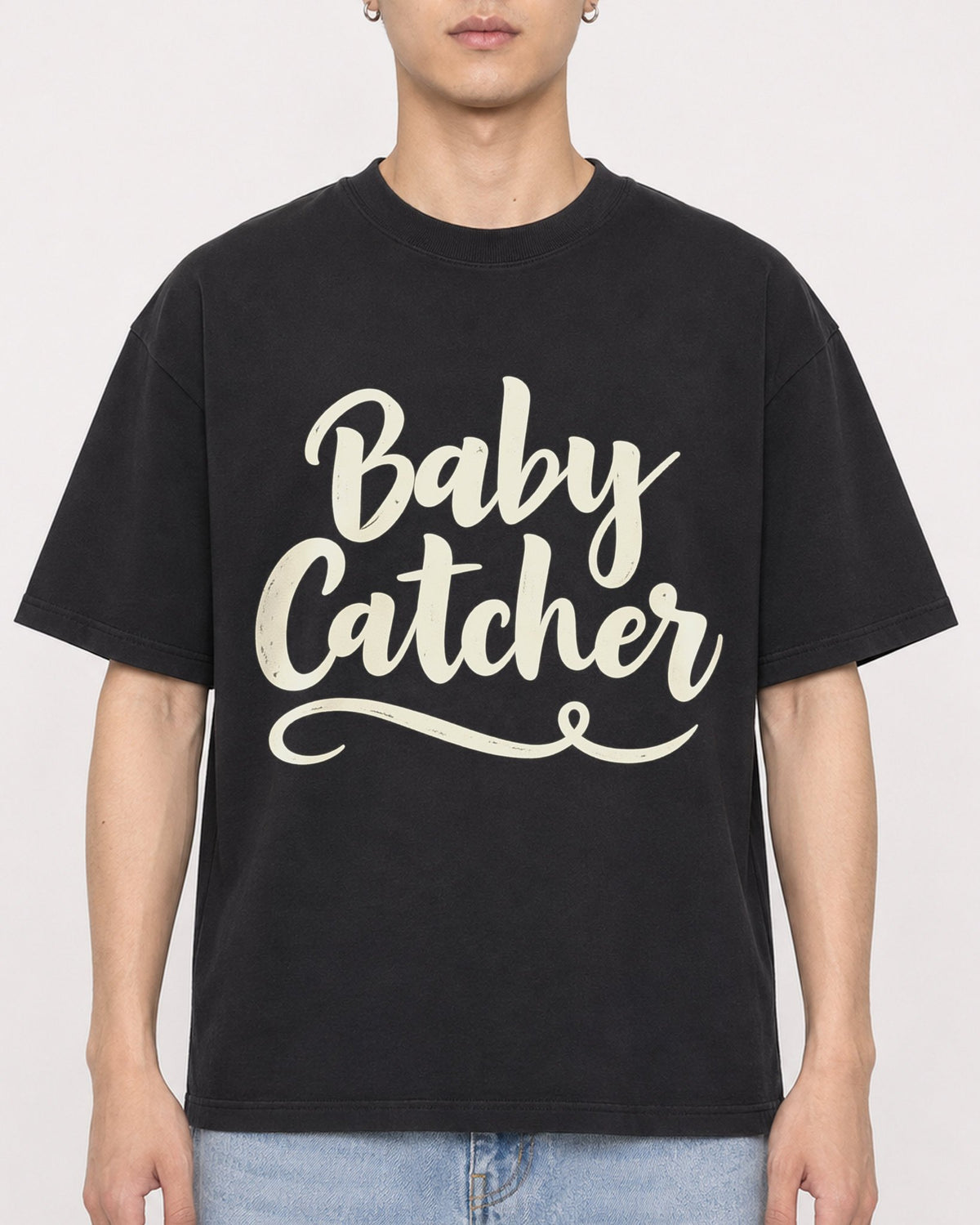 Mockup Boxy Heavyweight Tee Black male close-up 21