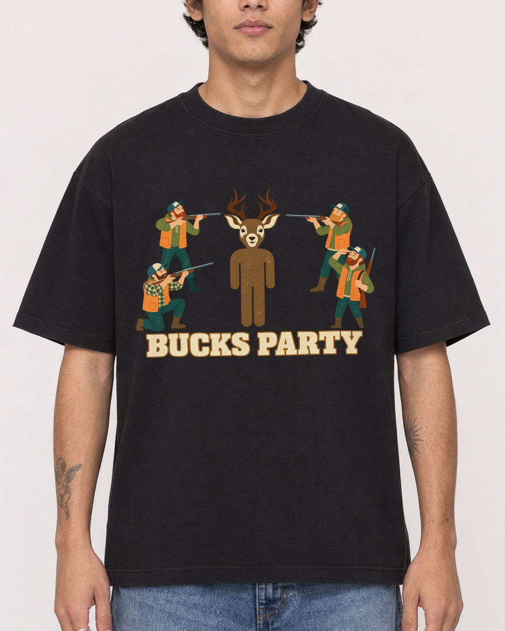 Mockup Boxy Heavyweight Tee Black male close-up 06